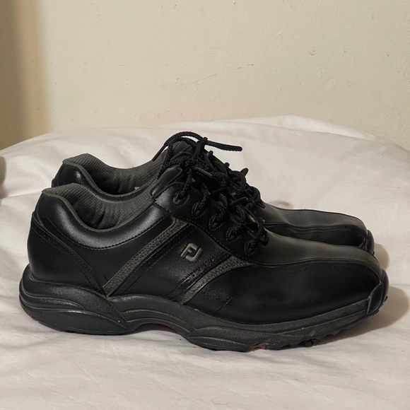 Footjoy Mens Greenjoy 45471 Black Leather Golf‎ Shoes Lace Up Low Top Size 8.5M - Picture 1 of 11